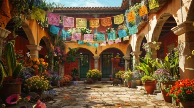 Colorful house in magic town, Mexico.